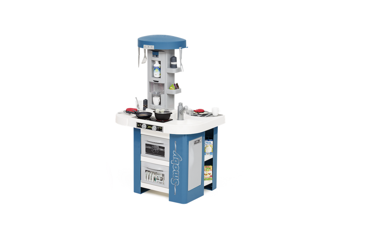 Játékkonyha műszaki felszereléssel Tech Edition Smoby elektronikus hangokkal és fényekkel és 35 kiegészítővel 100 cm magas